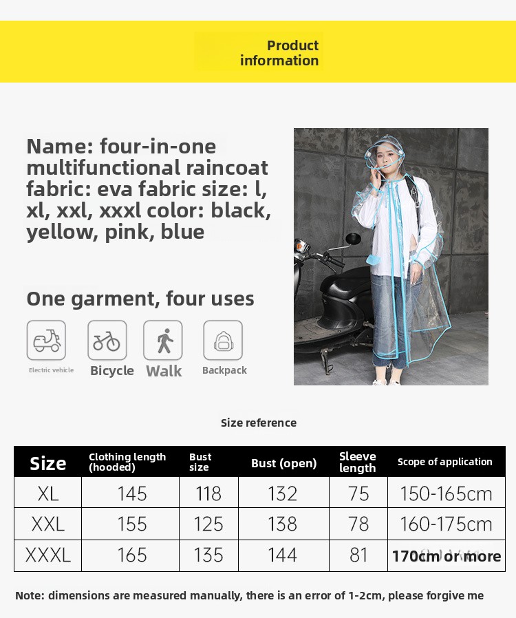 Transparent EVA Rain Poncho Ho - Cycling Commute Rain recension och pris